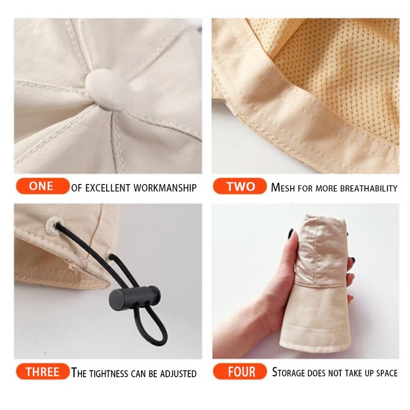 huablo] UPF 50+ Womens Sun Hat Wide Brim Sun Hat UV Protection Hiking Fishing Hats Beige - Image 3