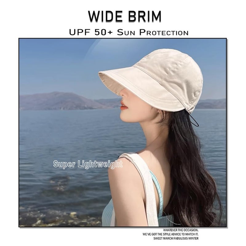 huablo] UPF 50+ Womens Sun Hat Wide Brim Sun Hat UV Protection Hiking Fishing Hats Beige - Image 2