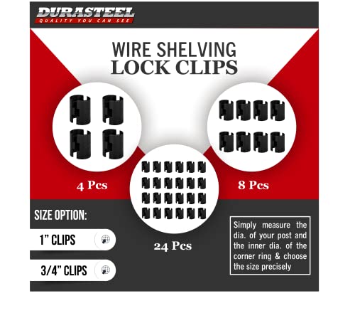DuraSteel Wire Shelving Shelf Lock Clips / Shelving Sleeves - Fits with Thunder Group, Alera, Honey Can Do, Eagle, Regency, Metro and more - For 1" Post, Plastic, Black, Pack of 24 Pcs - Image 3