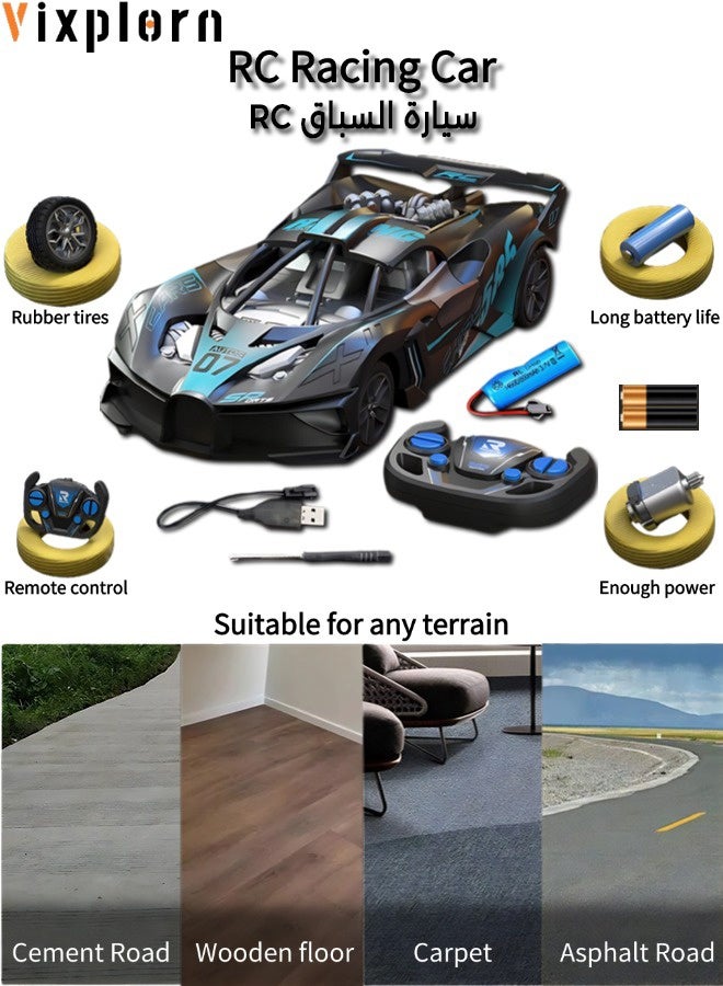 فيكسبلورن سيارة سباق سيارة سباق بالتحكم عن بعد RC، سيارة سباق ألعاب قابلة لإعادة الشحن، سيارة سباق قابلة للتحكم عن بعد RC، لعبة سيارة قابلة للتحصيل 1:20 سيارة ديكاست، مناسبة للأطفال هدية العيد للأولاد (أزرق) - Image 1