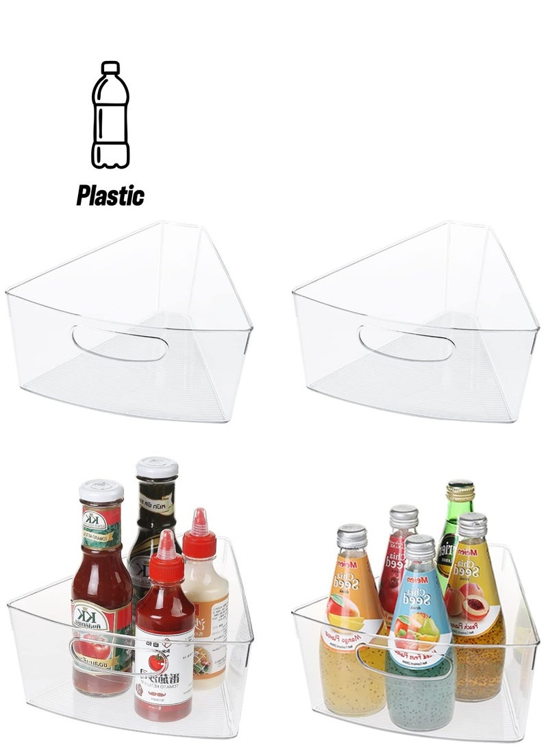 KASTWAVE Corner Cabinet Organizer Bins, 2 Pack Corner Cabinet Organizer, Plastic Corner Kitchen Cabinet Storage Bins, Clear Transparent Corner Cabinet Organizer with Handle, 1/8 Wedge-4" Deep Containe - Image 1