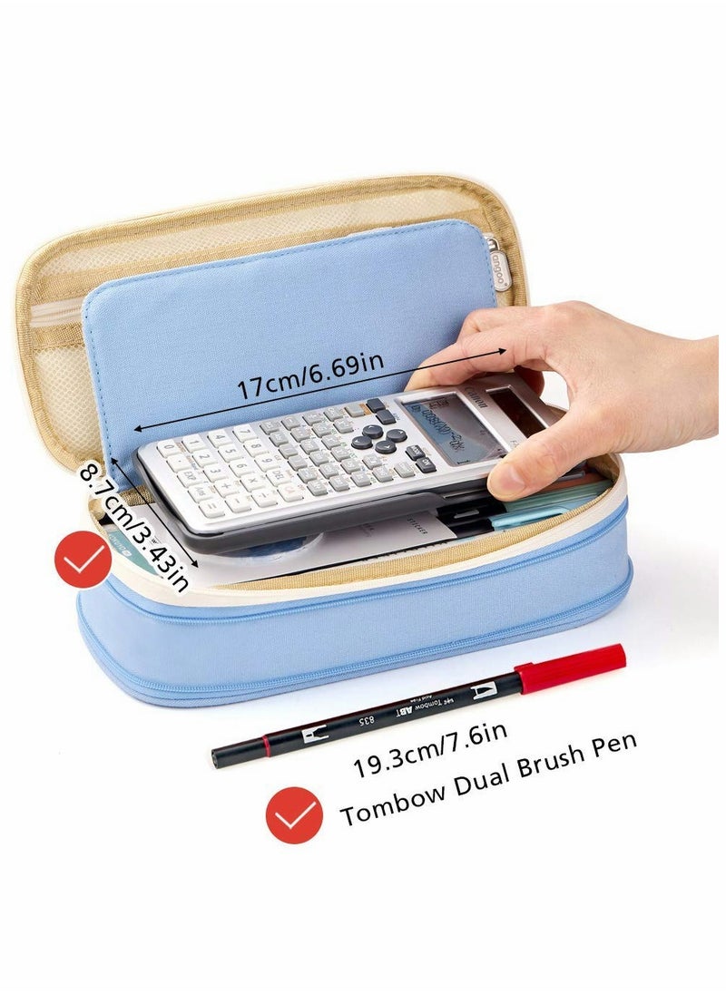 KASTWAVE - Big Capacity Pencil Pen Case, Office College School Large Storage High Capacity Bag Pouch Holder Box Organizer Light, (Blue) - Image 1