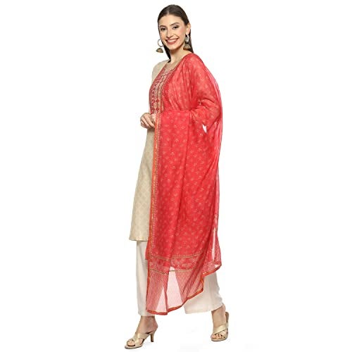 Biba WOMEN PRINTED STRAIGHT SALWAR KURTA DUPATTA(SKDPHULKARI8481_BEIGE_34) - Image 2