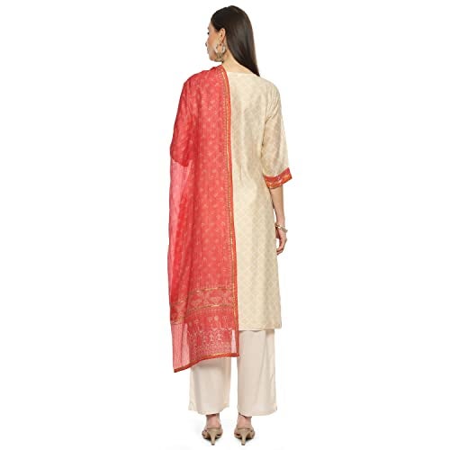 Biba WOMEN PRINTED STRAIGHT SALWAR KURTA DUPATTA(SKDPHULKARI8481_BEIGE_34) - Image 4