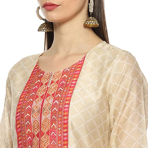 Biba WOMEN PRINTED STRAIGHT SALWAR KURTA DUPATTA(SKDPHULKARI8481_BEIGE_34) - Image 5