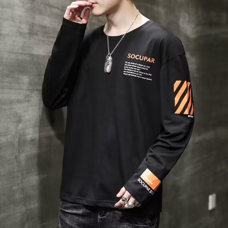 Long Sleeve T-Shirt Men'S Autumn New Thin Korean Style Slim Fit Crewneck Letter Fashion Trendy Top Factory - Image 1