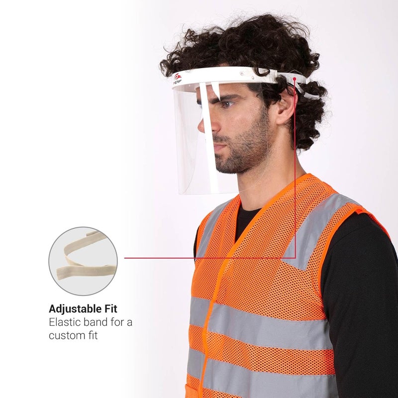 Perf Face Shield | High-Impact Resistant Polycarbonate Visor | Comfortable Adjustable Elastic Band with Replaceable Polycarbonate Visor (One Complete Face Shield + 10 Replaceable Visors) - Image 5
