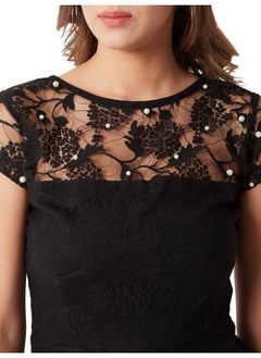 Miss Chase Miss Chase Women's Designer Black Round Neck Cap Sleeves Lace Solid Embellished Mini Skater Dress with Zip Closure(MCAW18D10-94-62-03, Black, Small)  - Image 2