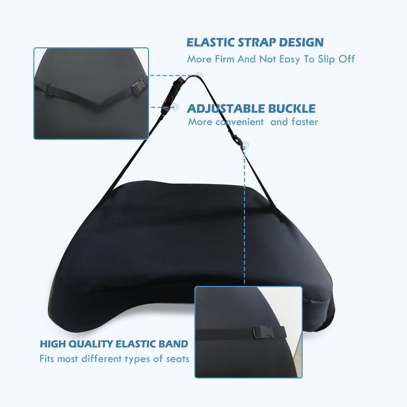 SPRFUFLY Super Cozy Lumbar Support Pillow for Car/Office Chair, 100% Memory Foam Lumbar Pillow with Breathable Removable Cover, Ergonomic Design - Back Support for Back Pain Relief(Adjustable Strap, Black) - Image 4