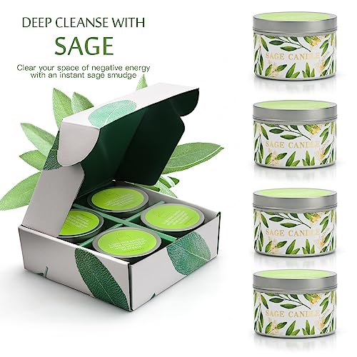 Gisly 4 Pack Sage Candles for Cleansing House Energy, Pure White Sage Candle Housewarming Gifts, 120 Hour Long Lasting Natural Soy Wax Aromatherapy Candles, Scented Candle Gift Set for Women - Image 4