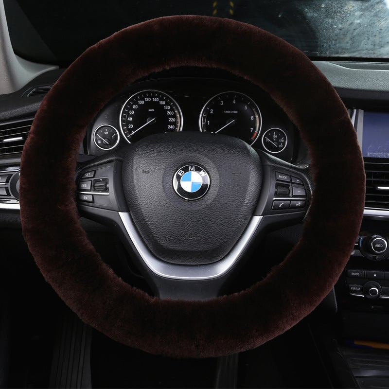 Generic Winter Short Wool Steering Wheel Cover Lemon yellow  - Image 2