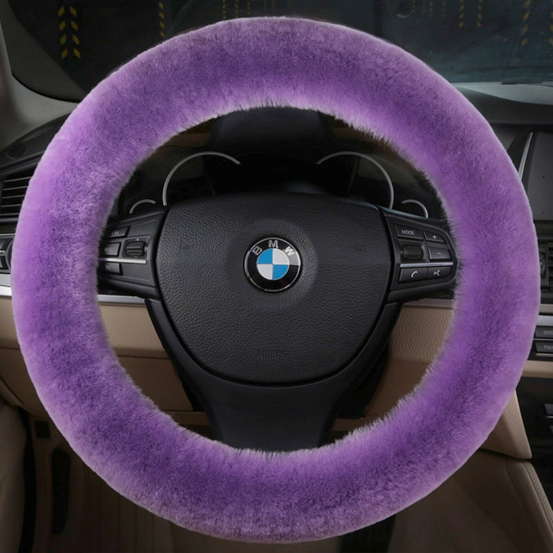Generic Winter Short Wool Steering Wheel Cover Lemon yellow  - Image 5
