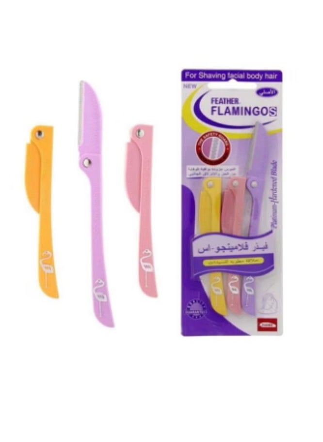 Feather Pack Of 4 Flamingo Facial Touch-Up Razor Yellow/Pink/Purple  - Image 3