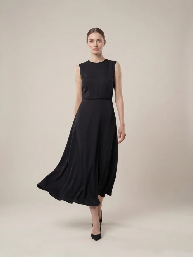 Mish black Black Sleeveless Flared Midi Dress for Women | Best Price UAE
