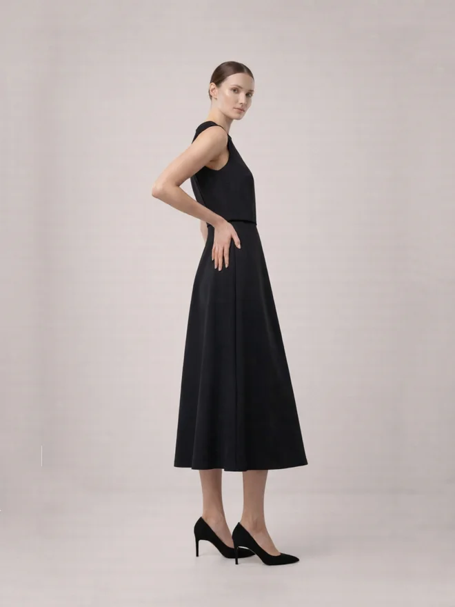 Mish black Black Sleeveless Flared Midi Dress for Women | Best Price UAE