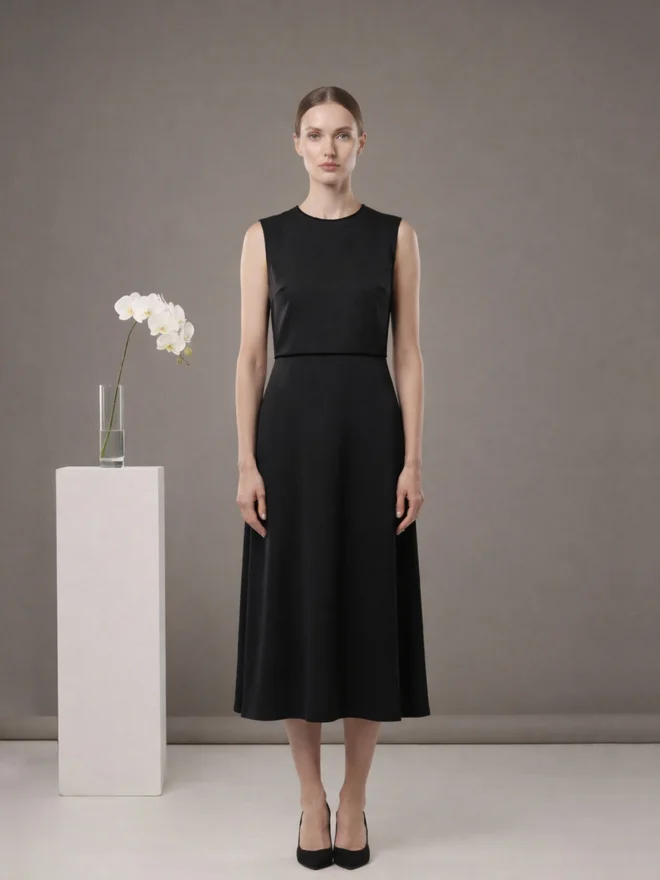 Mish black Black Sleeveless Flared Midi Dress for Women | Best Price UAE