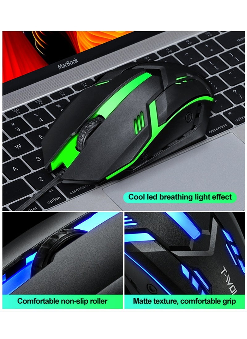T-WOLF - Gaming Keyboard Mouse Combo Rainbow LED Backlit Ambient Light Illuminated Character Wired USB Keyboard Mice Compatible with Windows XP/7/10 MacBook PS4 PS5 Xbox one Value Combo Set - Image 1