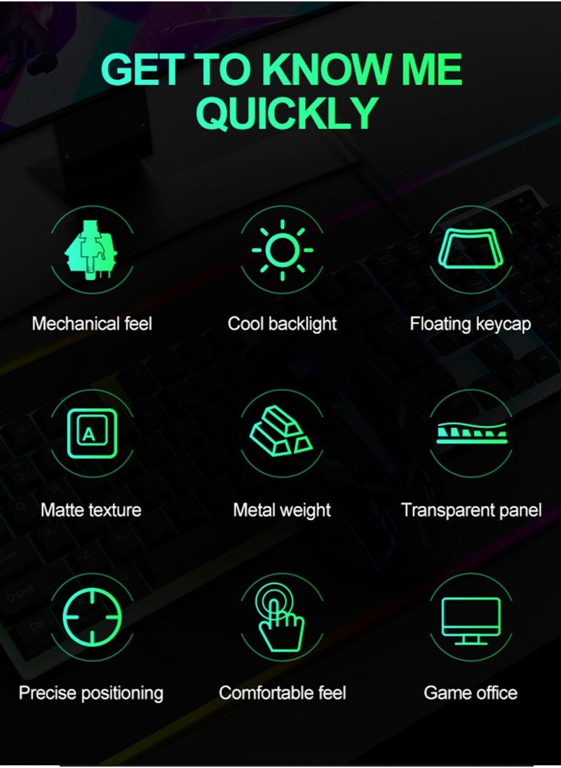 T-WOLF - Gaming Keyboard Mouse Combo Rainbow LED Backlit Ambient Light Illuminated Character Wired USB Keyboard Mice Compatible with Windows XP/7/10 MacBook PS4 PS5 Xbox one Value Combo Set - Image 1