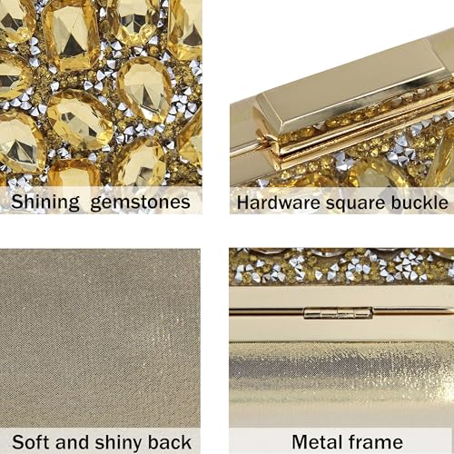 Milisente Clutch Purses For Women Crystal Clutches Evening Bags Gemstone Clutch Purse For Wedding Formal(Gold) - Image 4