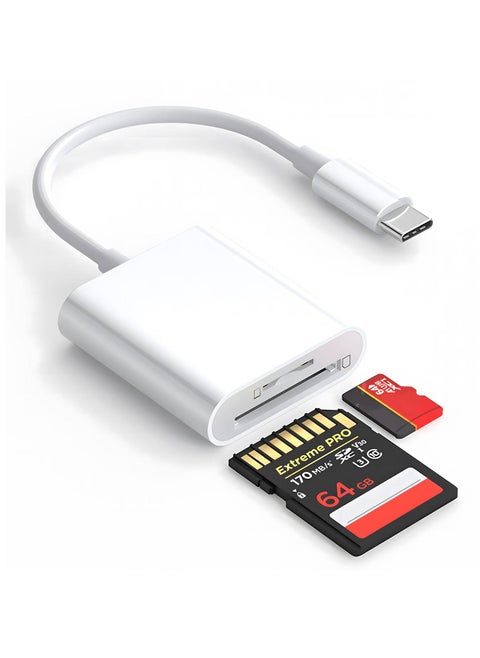 قارئ بطاقات SD 2 في 1 لأجهزة Android - محول Micro SD إلى USB، قارئ بطاقات SD USB C لبطاقات ذاكرة الكاميرا، متوافق مع أجهزة الكمبيوتر والهواتف والأجهزة اللوحية (أبيض)