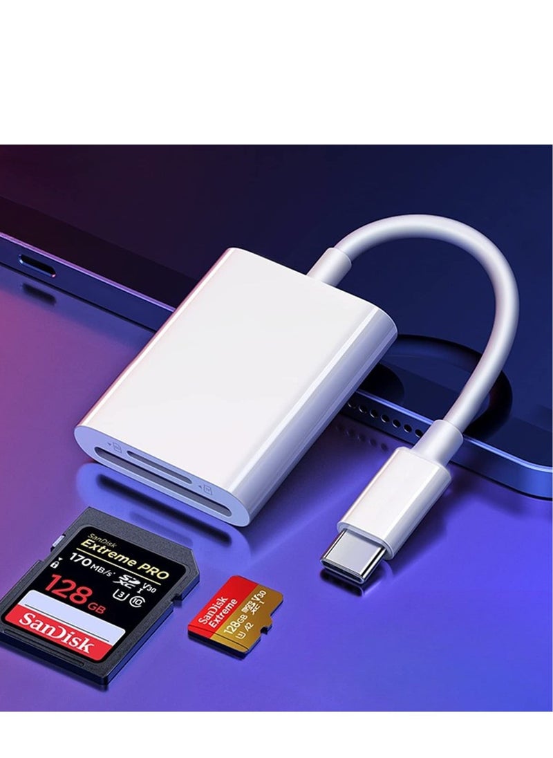 Generic - قارئ بطاقات SD 2 في 1 لأجهزة Android - محول Micro SD إلى USB، قارئ بطاقات SD USB C لبطاقات ذاكرة الكاميرا، متوافق مع أجهزة الكمبيوتر والهواتف والأجهزة اللوحية (أبيض) - Image 1