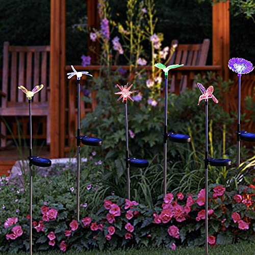 Glintoper 6 Pack Solar Garden Stake Lights Outdoor, Solar Butterfly Figurine Lights, Multi-Color Changing LED Landscape Lighting, Sparkling Star Flower Hummingbird Dragonfly Bee for Patio Yard Pathway - Image 4