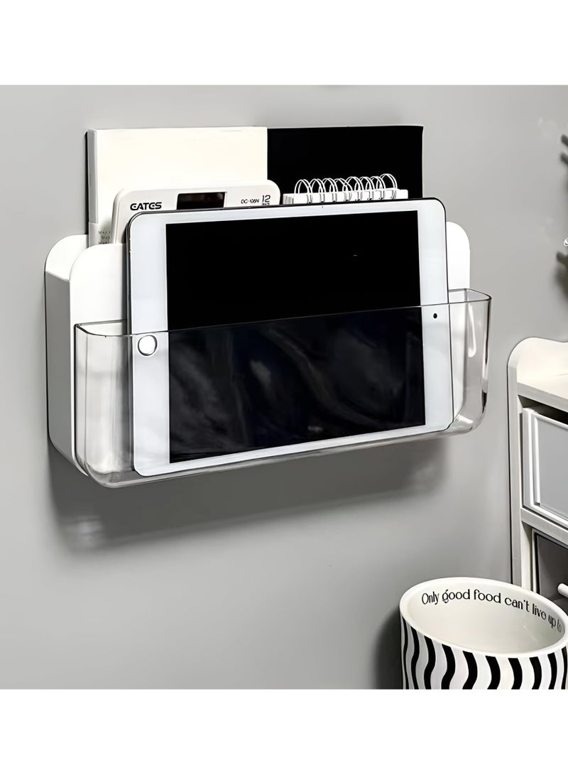 Anmi Adhesive Remote Control Holder Wall Mounted Phone Charging Holder Universal Controller Holder Wall Mount Storage Organizer Box No Drilling Home Office Desk (Bedside Shelf) - Image 3