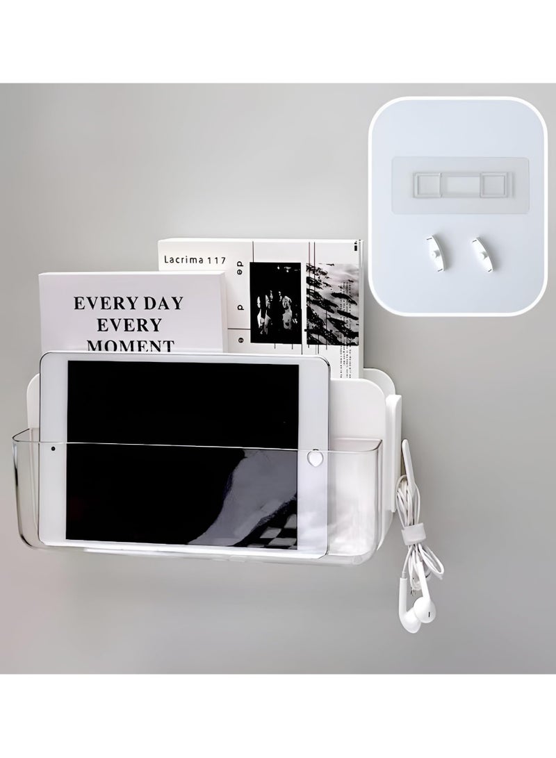 Anmi Adhesive Remote Control Holder Wall Mounted Phone Charging Holder Universal Controller Holder Wall Mount Storage Organizer Box No Drilling Home Office Desk (Bedside Shelf) - Image 2