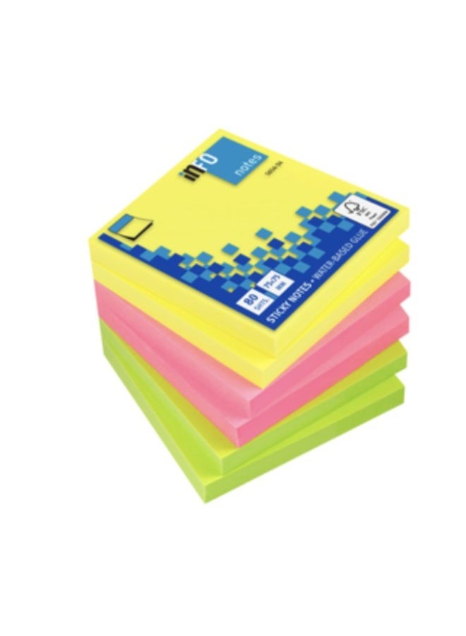 infonotes - STICKY NOTES, 75x 75mm, 6 PADS TOGETHER,  80 sheets, pack of 6 Brilliant color made in Germany