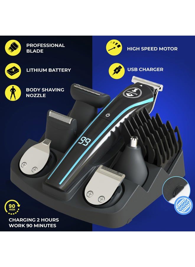 MANECODE ® 11-in-1 Beard & Hair Trimmer for Men – Self-Sharp Blades® USB-C, Waterproof, LED Display Multi-Grooming Kit - Image 3