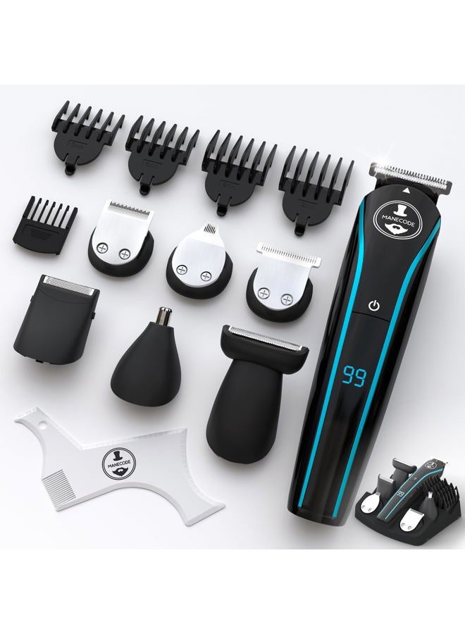 MANECODE ® 11-in-1 Beard & Hair Trimmer for Men – Self-Sharp Blades® USB-C, Waterproof, LED Display Multi-Grooming Kit - Image 1