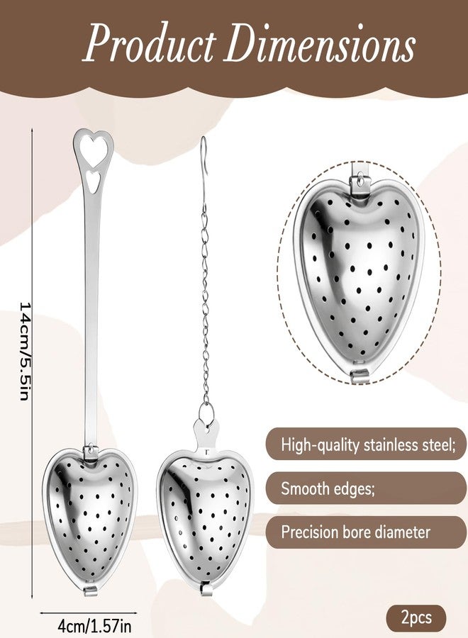 ملعقتان لتصفية الشاي، ملعقة شاي للشاي السائب، مصفاة شاي على شكل قلب، مصنوعة من الفولاذ المقاوم للصدأ بشبكة دقيقة - Image 2