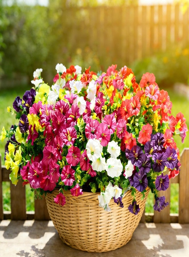 BSGlobal 12 Bundles Artificial Flowers for Outdoors Decoration, Faux Silk Morning Glory Flowers UV Resistant Fake Eucalyptus Plants for Spring Summer Garden Patio Home Decor (Mix) - Image 1