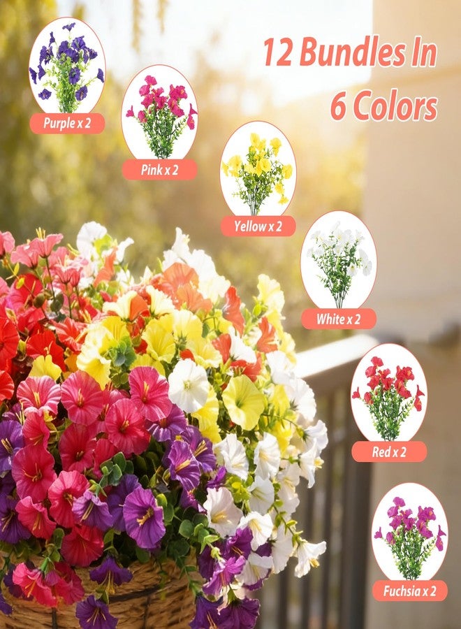 BSGlobal 12 Bundles Artificial Flowers for Outdoors Decoration, Faux Silk Morning Glory Flowers UV Resistant Fake Eucalyptus Plants for Spring Summer Garden Patio Home Decor (Mix) - Image 2