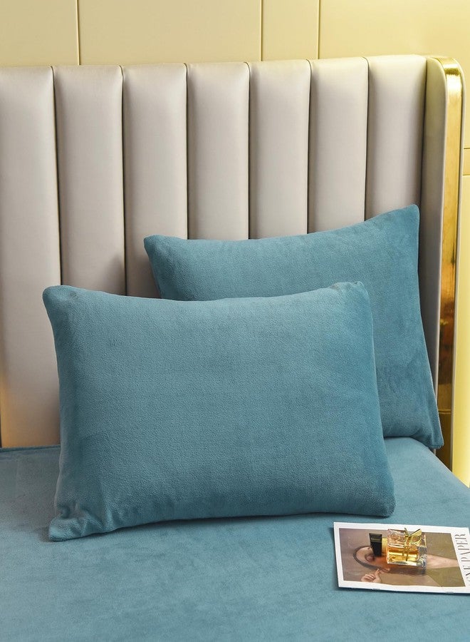 LweiPsqLin Velvet Pillowcases Standard Size,2 Pack Soft Color Pillow Shams Covers with Envelope Closure, Luxury Cozy Decorative Pillow Cases, No Filling (Standard, Teal Blue) - Image 2