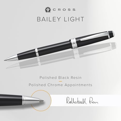 Cross Bailey Light Refillable Rollerball Pen Presented in a Everyday Gift Box - Medium Point, Black Ink, Glossy Black - Image 2