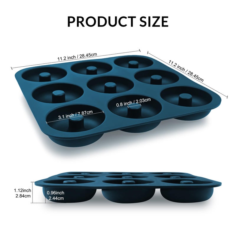 FunLavie Large Silicone Donut Pan for Baking, 9 Cavity Non-Stick Food Grade Silicone Donut Molds, Doughnut Pan and Bagel Pans for Baking & Kitchen, BPA Free 11.2 x 11.1 Inches, Dishwasher Safe - Blue - Image 3