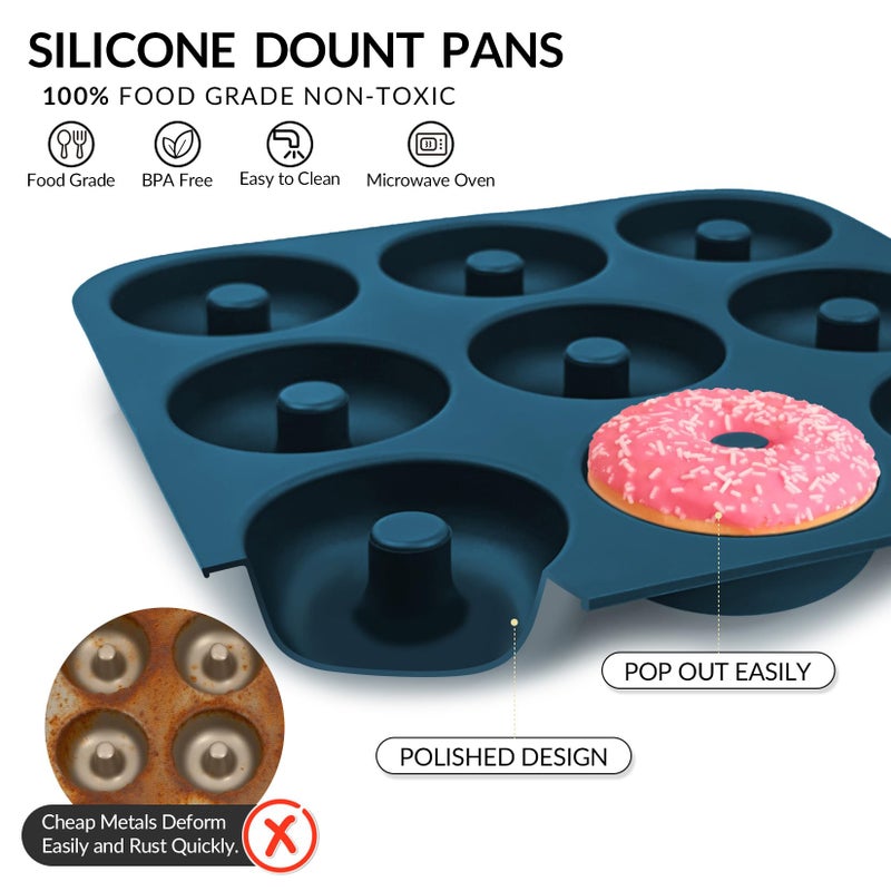 FunLavie Large Silicone Donut Pan for Baking, 9 Cavity Non-Stick Food Grade Silicone Donut Molds, Doughnut Pan and Bagel Pans for Baking & Kitchen, BPA Free 11.2 x 11.1 Inches, Dishwasher Safe - Blue - Image 2