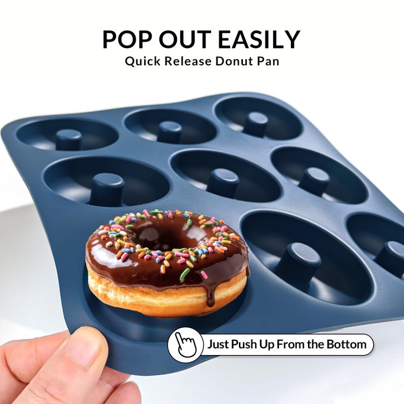 FunLavie Large Silicone Donut Pan for Baking, 9 Cavity Non-Stick Food Grade Silicone Donut Molds, Doughnut Pan and Bagel Pans for Baking & Kitchen, BPA Free 11.2 x 11.1 Inches, Dishwasher Safe - Blue - Image 4