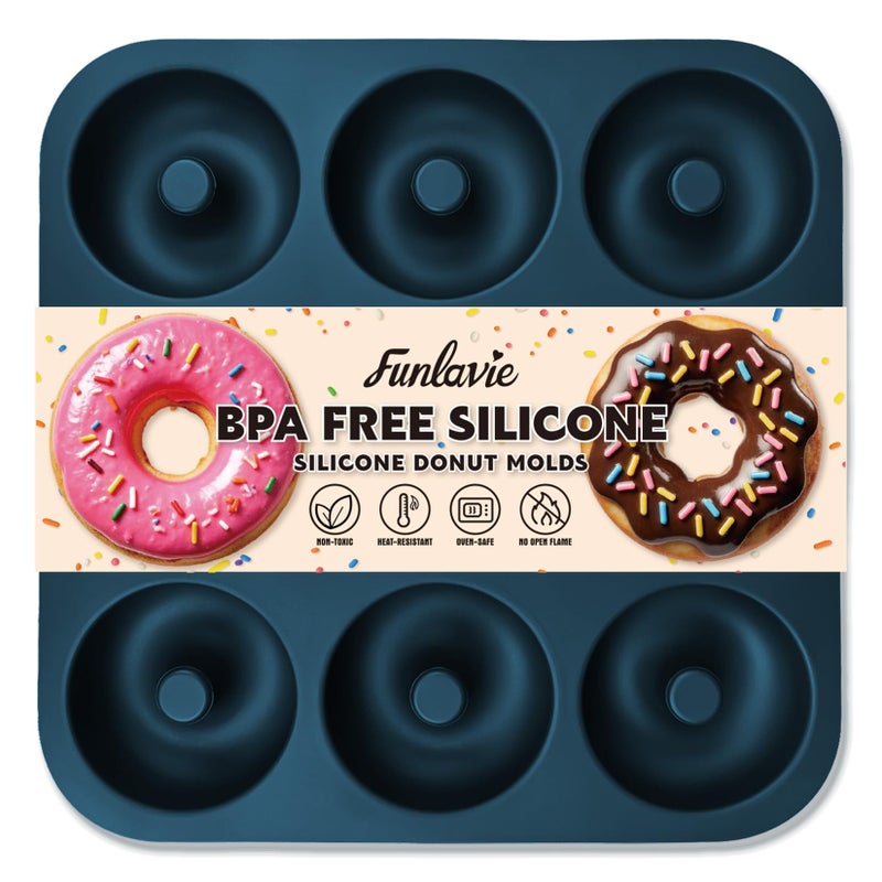 FunLavie Large Silicone Donut Pan for Baking, 9 Cavity Non-Stick Food Grade Silicone Donut Molds, Doughnut Pan and Bagel Pans for Baking & Kitchen, BPA Free 11.2 x 11.1 Inches, Dishwasher Safe - Blue - Image 1
