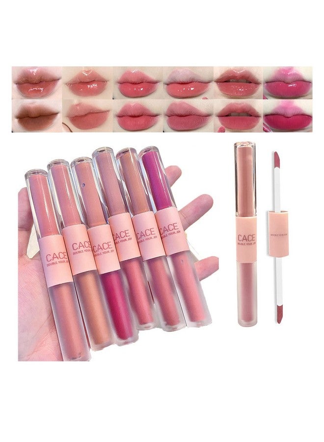 Domality 6 Colors 2 In 1 Doubleend Lip Gloss Set 6Pcs Matte Velvet & Mirror Finish Liquid Lipstick Long Lasting Waterproof Glossy Lip Glaze Plumping Hydrating Fuller Lip Makeup Gift Kit - Image 1