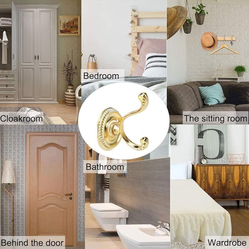 خطافات سبيكة الزنك ذات النغمة الذهبية، خطاف مزدوج الطبقات، حامل مناشف الحمام المثبت على الحائط مع مسامير - Image 4