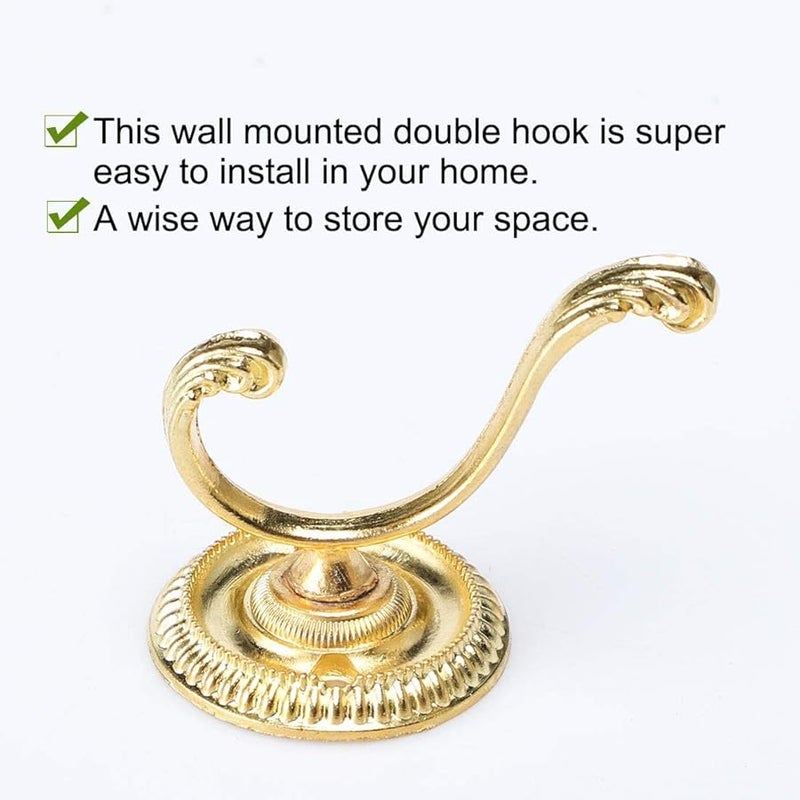 خطافات سبيكة الزنك ذات النغمة الذهبية، خطاف مزدوج الطبقات، حامل مناشف الحمام المثبت على الحائط مع مسامير - Image 5