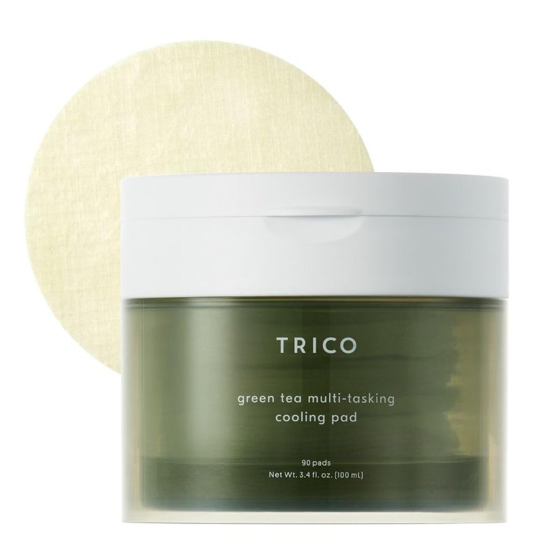 TRICO Green Tea MultiTasking Cooling Pad 31 Korean Toner Pads with Depuffing Cooling  Moisturizing Effects for All Skin Types  Green Tea Water from Jeju Island Lemon  Honey Extract  90 Pads