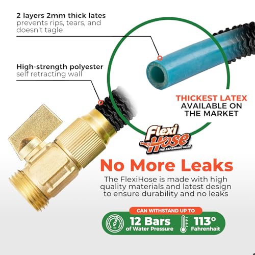 Flexi Hose Lightweight Expandable Garden Hose, No-Kink Flexibility, 3/4 Inch Solid Brass Fittings and Double Latex Core (75 FT, Black) - Image 3