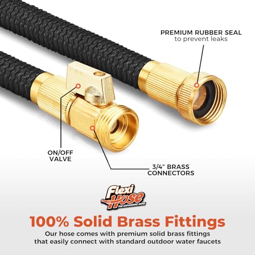 Flexi Hose Lightweight Expandable Garden Hose, No-Kink Flexibility, 3/4 Inch Solid Brass Fittings and Double Latex Core (75 FT, Black) - Image 4