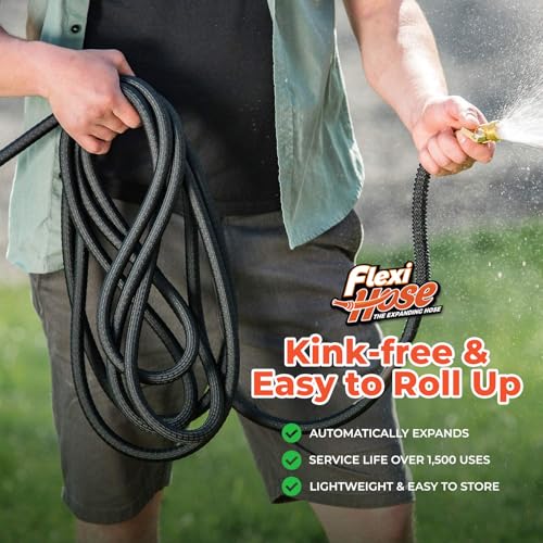 Flexi Hose Lightweight Expandable Garden Hose, No-Kink Flexibility, 3/4 Inch Solid Brass Fittings and Double Latex Core (75 FT, Black) - Image 5