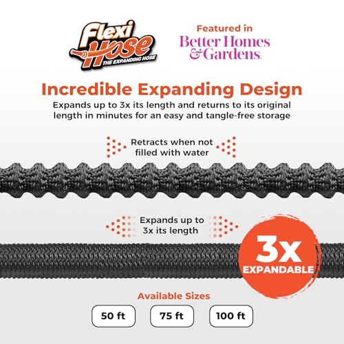 Flexi Hose Lightweight Expandable Garden Hose, No-Kink Flexibility, 3/4 Inch Solid Brass Fittings and Double Latex Core (75 FT, Black) - Image 2