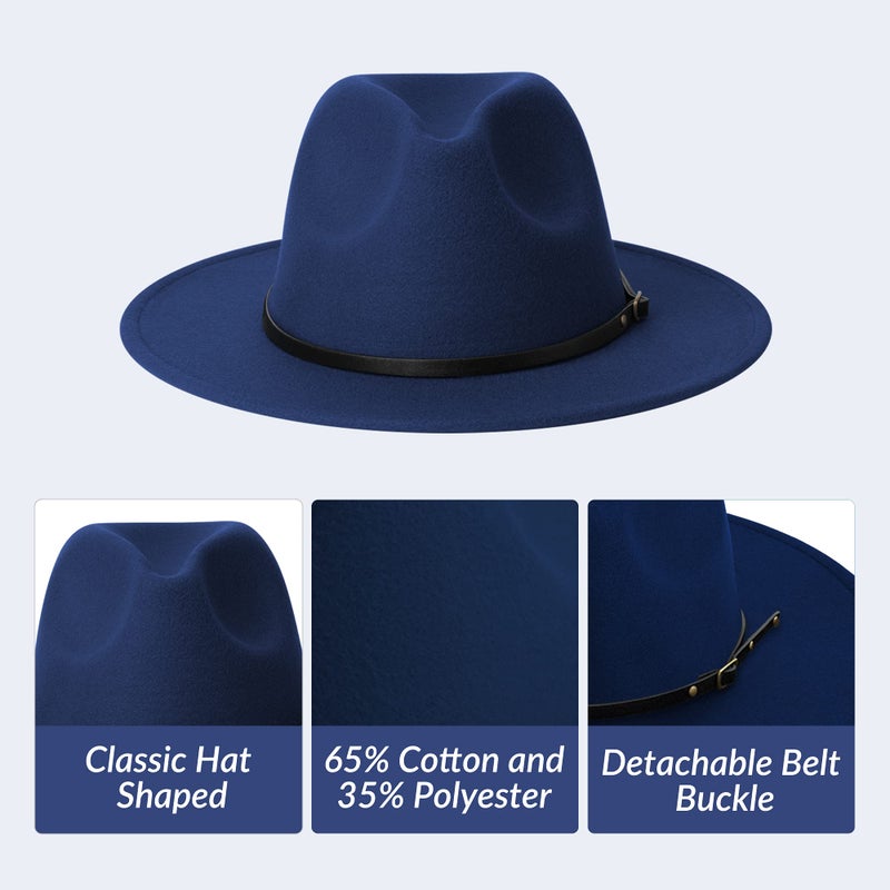 jingsha Fedora Hats for Men & Women Wide Brim Fedora Felt Panama Hat Men's Dress Hats with Belt Buckle - Image 3