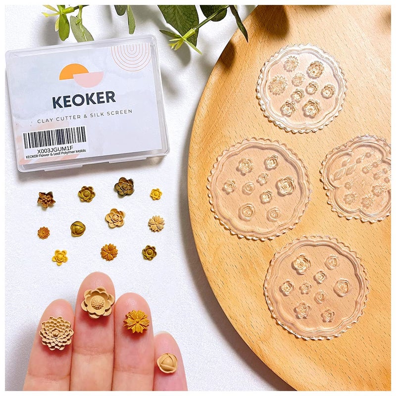 KEOKER Polymer Clay Molds - 4 Pcs Flower & Leaf Molds for Jewelry Making, Daisy Miniature Clay Molds for Earrings Decoration (Mini Flower & Leaf) - Image 1